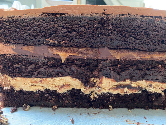 Dark Chocolate Caramel Cake Slice
