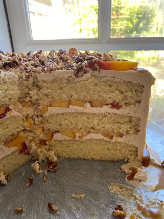 Peach Caramel Pecan Cake Slice