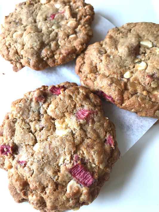 Rhubarb Ginger White Chocolate Oat Cookie