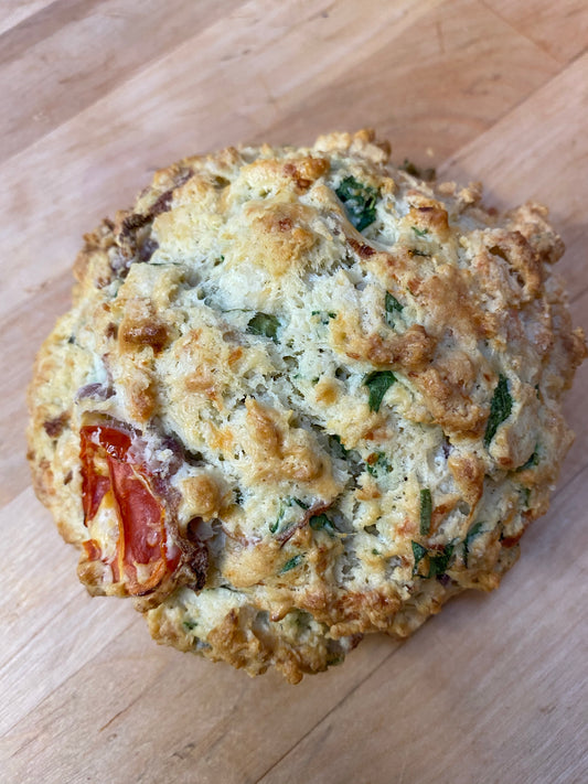 Spinach, Tomato, Cheddar Cheese, Red Onion Scone